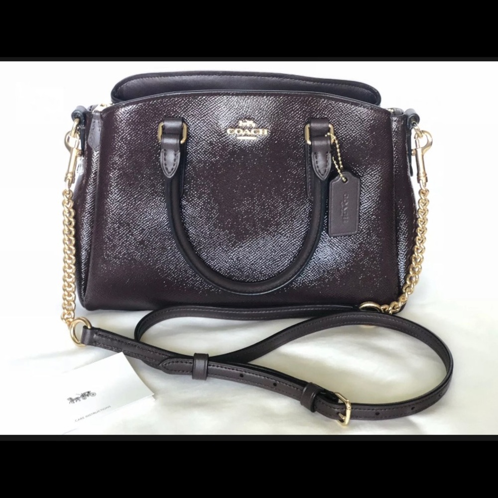 NWT COACH CROSSGRAIN MINI SAGE CARRYALL oxyblood cranberry purse F32018 - Picture 5 of 8